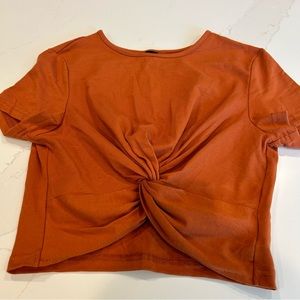 New 3 twist knit crop tops; white, black & brunt orange by SHEIN.